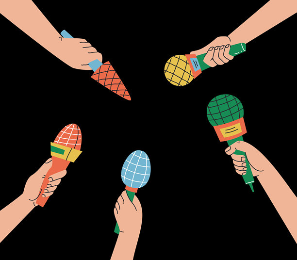 新闻发布会麦克风采访记者媒体相机麦克风概念。矢量图形设计元素插图图片下载