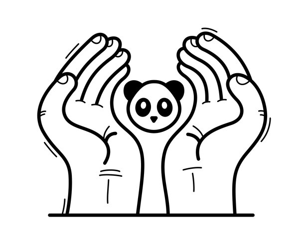 两只手捧着熊猫，保护和关爱，矢量平面风格插图，孤立在白色背景上，珍惜和保护野生动物的概念，野生物种保护。图片下载
