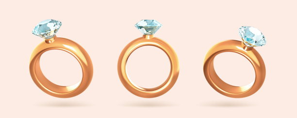 婚礼金钻戒。逼真的矢量插图图片下载