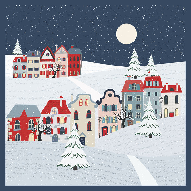 冬季贺卡。雪景图片。带有可爱房屋的冬季图片图片下载