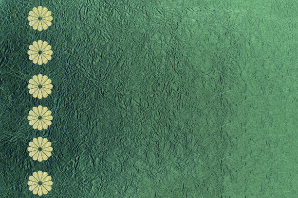 日本新年图像 / 绿色日本纸和菊花剪纸图片下载