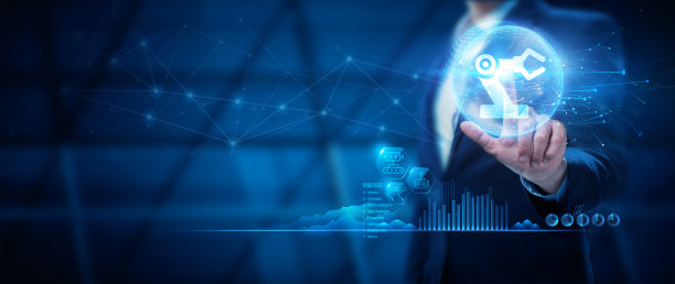 机器人，未来技术和商业概念-工程师，按下机器人图标。图片下载