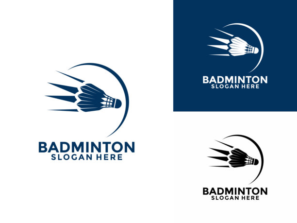 羽毛球标志设计图标。羽毛球运动标志模板矢量，运动俱乐部羽毛球标志与羽毛球概念图片下载
