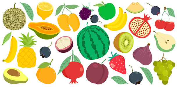 手绘可爱多彩水果套装。图片下载