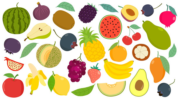 手绘可爱多彩水果套装。图片下载