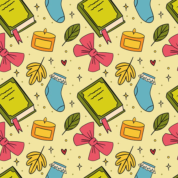 温馨的秋季必备品图案，包含书籍和蜡烛图片下载