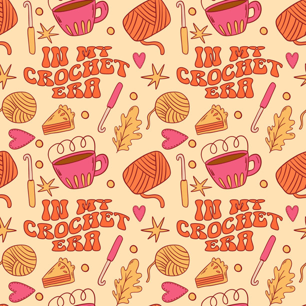 充满活力和色彩的钩针灵感图案，展现迷人的纱线和咖啡主题图片下载