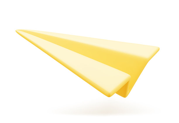 黄色的3D卡通纸飞机，孤立在白色背景上。社交网络图标。3D渲染的矢量插图。图片下载