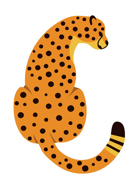 坐着的猎豹或豹子矢量卡通插图，背面视角图片下载