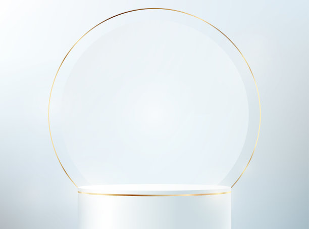 白色背景的3D矢量图，配有白色和金色的产品展示台。矢量插图。图片下载