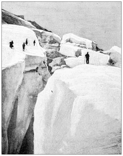 古董图像：在胡德山攀登，冰裂缝，艾略特冰川图片下载