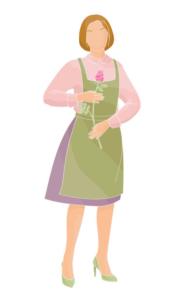 穿围裙的女性花店老板与玫瑰花图片下载