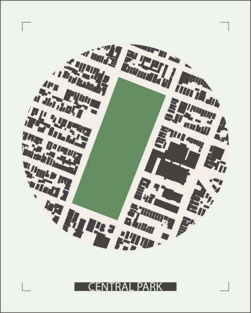 纽约市曼哈顿中央公园地图，自然风光，城市秋季建筑。图片下载