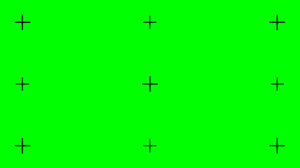 带有黑色十字形标记的绿幕背景。视频技术中的色度键技术用于在电影后期制作阶段添加视觉特效。矢量平面插图图片下载