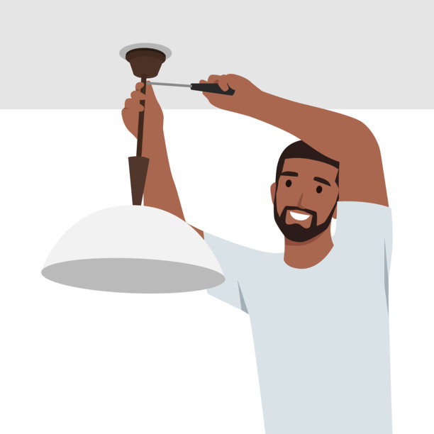 电工安装吊灯并连接电线图片下载