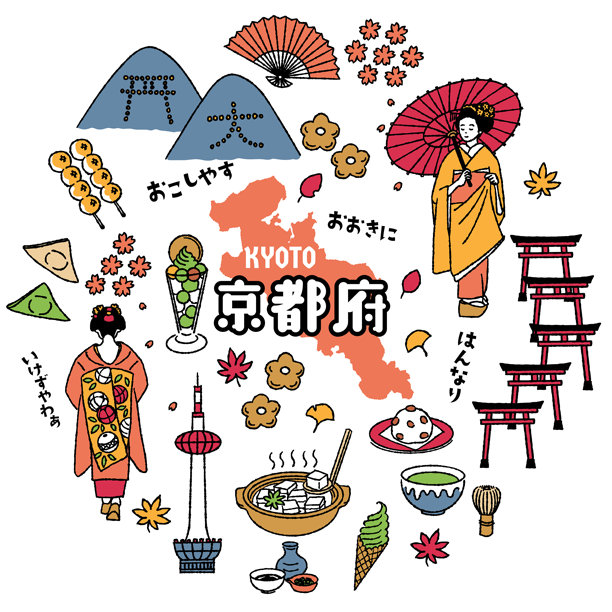 与京都府相关的简单可爱插图集（色彩丰富）图片下载