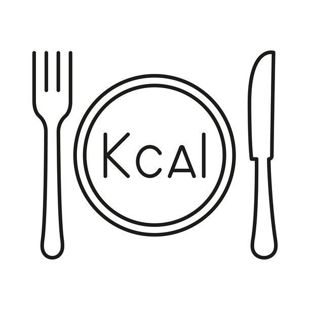 卡路里计数线条图标，带有盘子、叉子和刀子。健康饮食和营养轮廓图标。健康饮食和饮食。孤立的矢量插图。图片下载