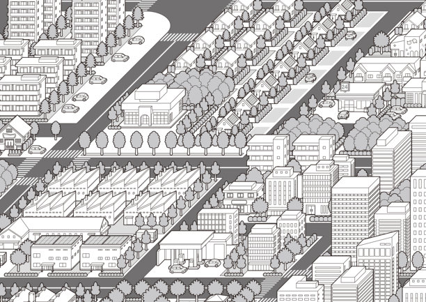 城市景观3D插图。图片下载