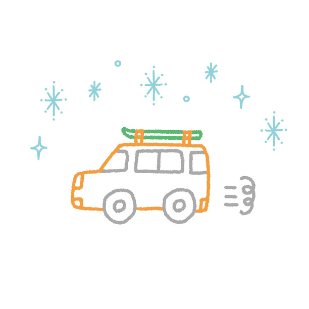 简单的矢量插图，展示一辆车前往滑雪场图片下载