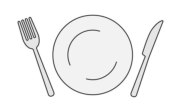 叉子、刀子和盘子的线条插图图片下载