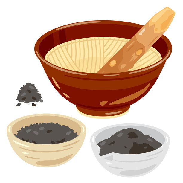 研钵和黑芝麻套装图片下载