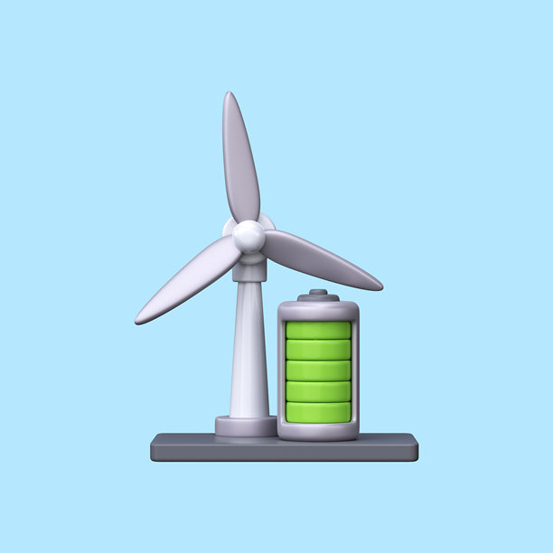 风力涡轮机3D图标。清洁和可再生能源的象征。白色背景，库存照片图片下载