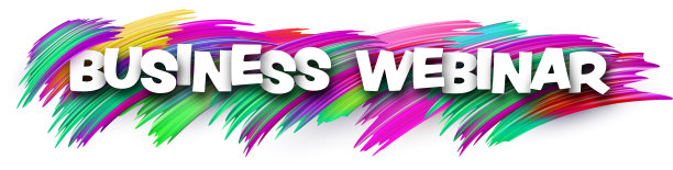 商业网络研讨会纸字标志与彩色光谱油漆刷笔触在白色。图片下载