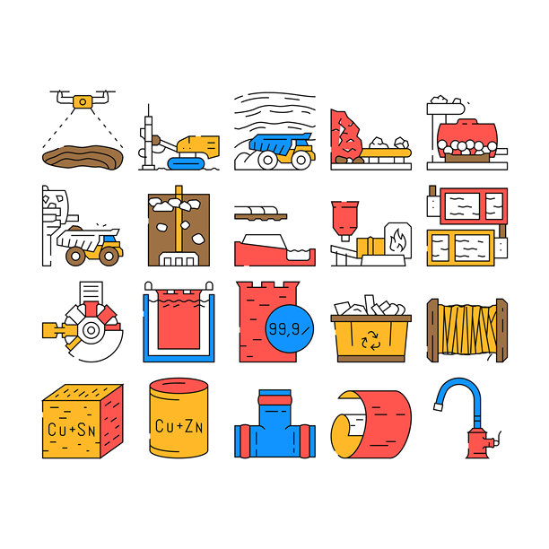 铜制作行业金属图标集矢量图片下载