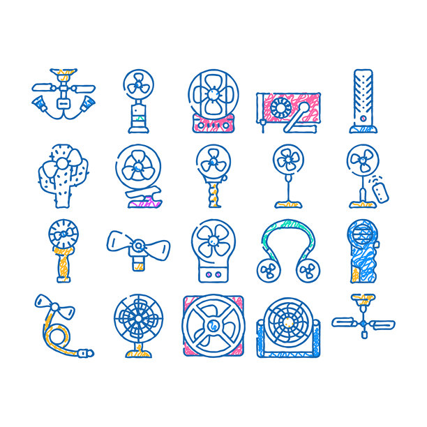 风扇电子冷却装置图标手绘图片下载