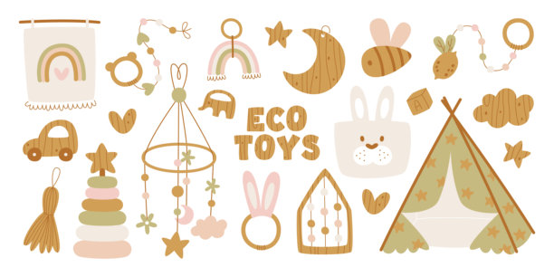 采用天然材料制成的环保玩具，适用于新生儿和学步儿童的安全玩具图片下载