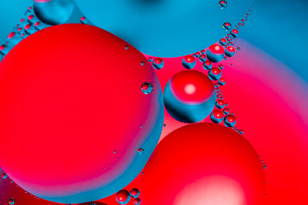 宇宙或行星的空间，宇宙抽象蓝黄背景。抽象分子原子结构。水泡。空气或分子的微距拍摄。生物学、物理学或化学的抽象背景。图片下载