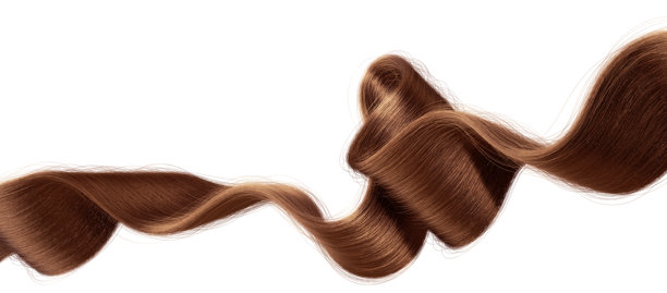 3D渲染。丝滑健康的栗色波浪发丝，孤立在白色背景上。棕色假发的特写，毛发缎带，发髻发片。图片下载