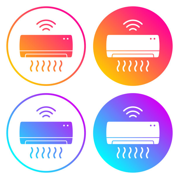 智能空调。带有颜色渐变的圆形图标图片下载