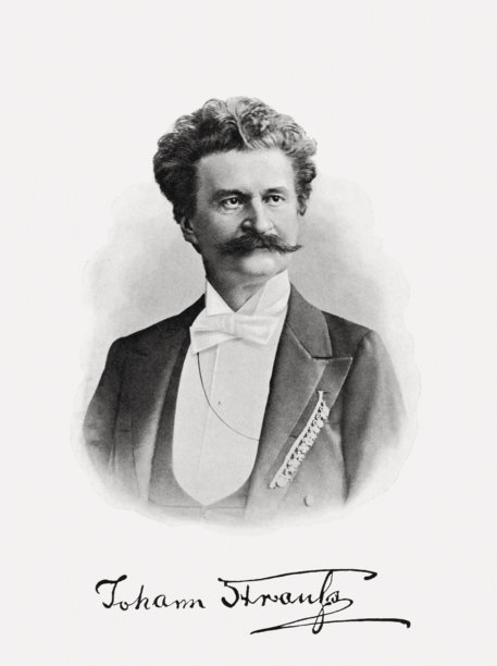 约翰·施特劳斯二世（1825-1899），奥地利作曲家，木刻版画，出版于1900年图片下载