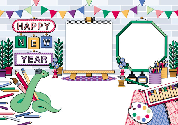 蛇年插图新年贺卡问候明信片设计素材创作者工作室图片下载