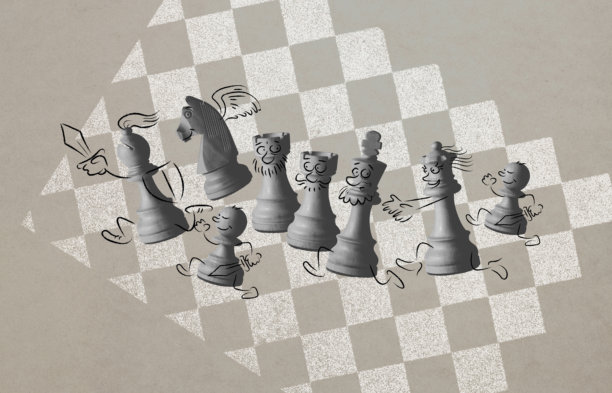 棋盘上滑稽的卡通棋子，复古风格的海报图片下载