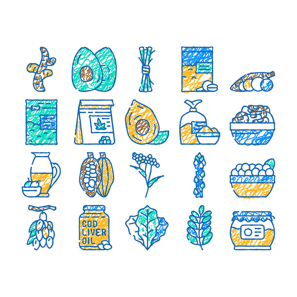 超级食物天然和维生素图标手绘图片下载