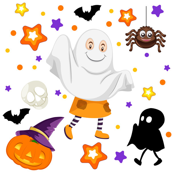 可爱的幽灵与万圣节的元素图片下载