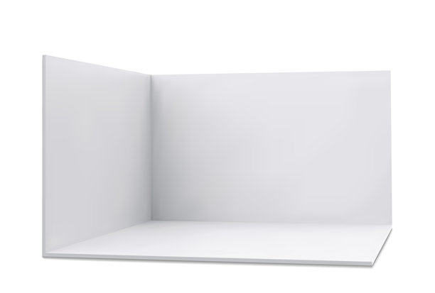 矢量3D展台。展厅。广场的角落。空的几何正方形。空白框模板。白色空白展台。演示活动室。图片下载