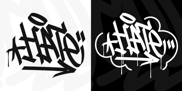 现代流行词恨抽象嘻哈手写涂鸦城市风格矢量插图图片下载