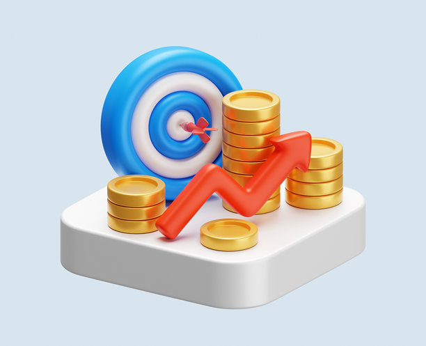 增长、金钱、商业图标、3D目标、金融、箭头、成功、财务策略、利润、孤立在白色背景上。市场营销图表、硬币、图形、市场投资、现金、银行、目标、经济增长。图片下载