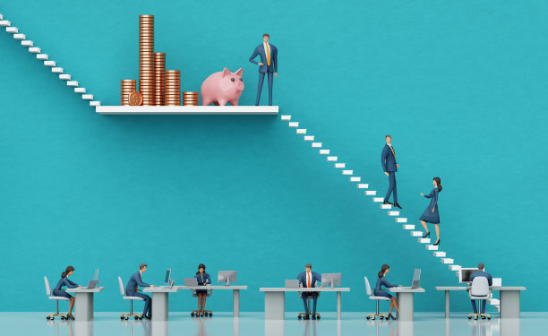 财务部门正在工作，高级经理在监督员工。3D渲染插图图片下载