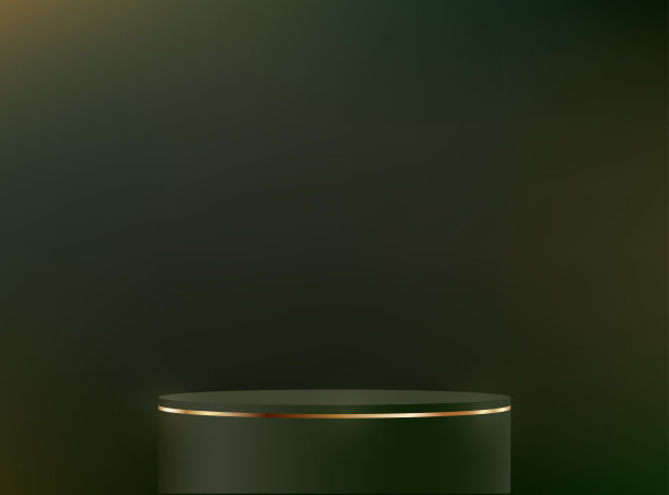 深绿色背景的3D金色展台矢量图。网站上销售产品的空间。矢量插图。图片下载