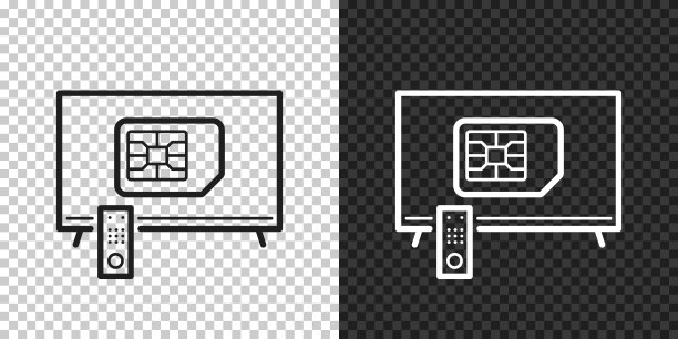 带SIM卡的电视。设计图标，背景为空白。图片下载
