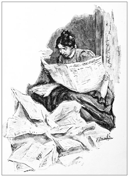 古董图片：女人在阅读报纸图片下载