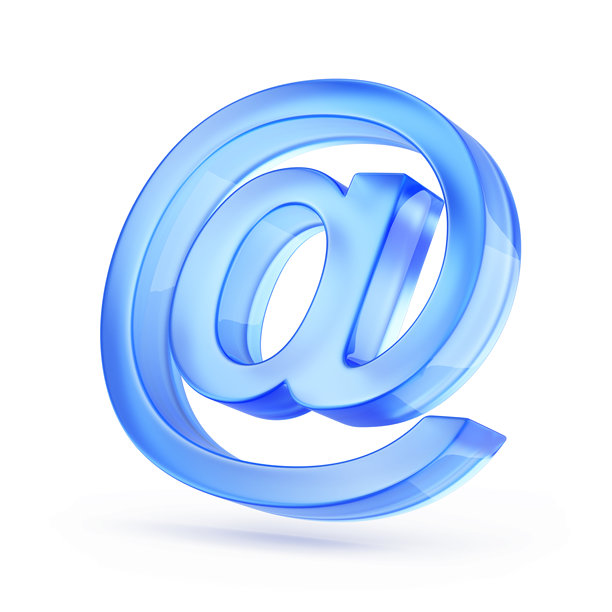 白色背景上的孤立电子邮件符号。蓝色的“@”邮件图标 - 3D 渲染。图片下载