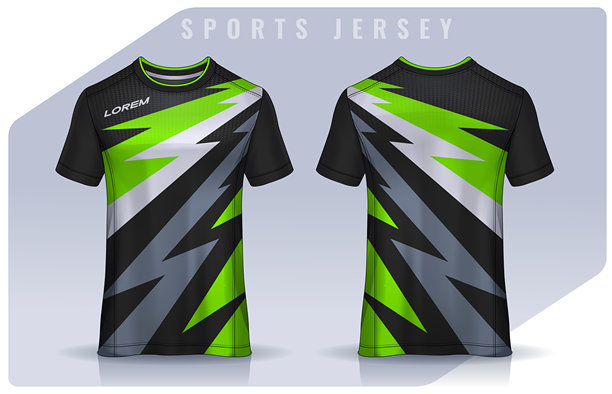 运动T恤设计模板，足球俱乐部的球衣样机。制服的正面和背面视图。图片下载