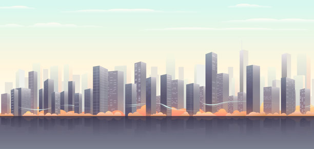 五彩斑斓的秋季城市风景。带有房屋的城市景观背景。现代街区区域。城镇住宅的全景天际线。矢量插图图片下载