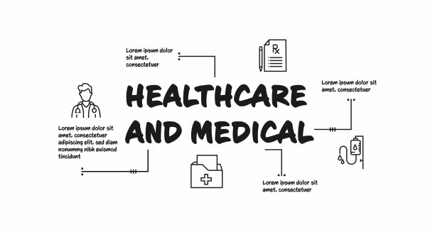 医疗健康概念线性风格矢量图：救护车、医生、医院、实验室、器官捐献图片下载