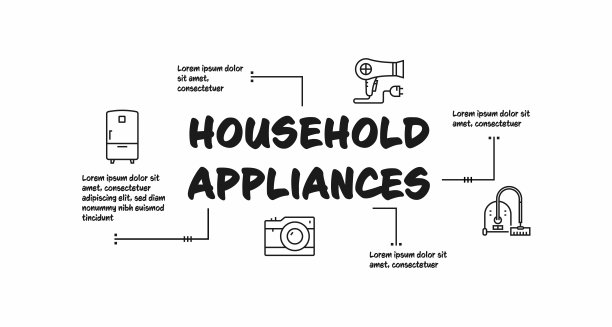 家用电器概念，线条风格矢量插图，家庭厨房、设备、烤箱、真空吸尘器、自主技术图片下载